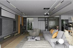 Latest Living room decoration for a smart living and trendy lifestyle 3D Rendering photo