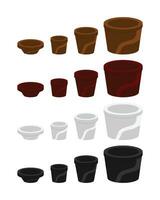 Set of empty flower pots of different shapes. Vector illustration isolated on white background