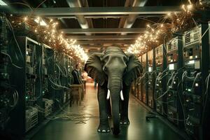 Elephant in the server room. Concept of the big data and digital fragility. Generated AI. photo