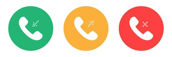 Phone sign icon. Incoming and missed call. Isolated round collection of ringing phone. Flat button on white background. Outgoing call pictogram. Vector EPS 10.