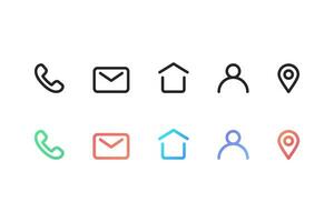 Set of contact icons in black outline design on transparent background. Isolated gradient colorful  icons of phone, mail, location pin and account sign.  Contact us collection vector