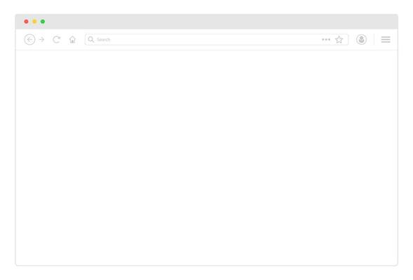 Browser window. White website mockup. Internet blank page. Isolated desktop browser screen. Network website template. Simple design. Light ui of computer web toolbar. EPS 10.