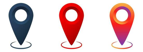 Realistic map pin pointer. Positios symbol in gradient style. Isolated pin pointer in dark blue and red colors. Social media style of location marker on white background. Vector EPS 10.