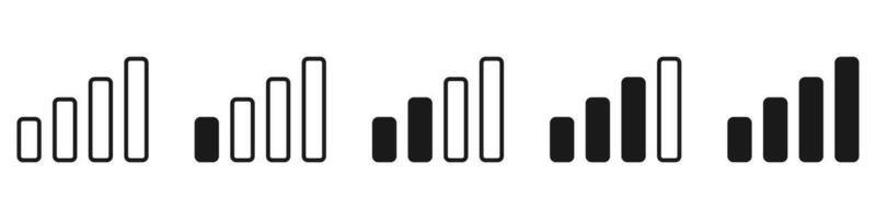 Cellular signal level. Isolated mobile network strength. Wireless connection symbol on white background. Outline illustration of cellphone indicator. Vector EPS 10.