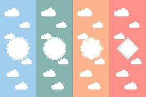 Set of clouds seamless pattern. Abstract wallpaper with circle shape. Set of sky pattern in blue, orange, green and pink colors. Wallpaper template with place for text. Vector EPS 10.