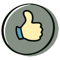 Hand drawn thumb up. Cartoon thump up in flat. Doodle style vector