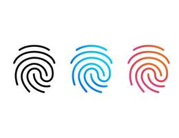 Fingerprint set icon in black, blue and orange design. Identity with thumbprint access. Press or touch thumbprint protection. Scan of unique isolated symbol. Security and identity. Vector EPS 10.