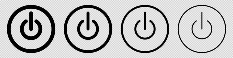 Outline power button. Isolated start and stop symbol on transparent background. Bold and thin energy button. Set of power control icons in black. Turn off and on pictogram. Vector EPS 10.