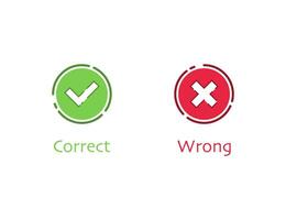 Correct and wrong checkbox tick. Positive and negative survey. Yes and no checkmark in green and red. X button in red shape. Agree and cancel sign. Isolated error cross icon. Vector EPS 10.