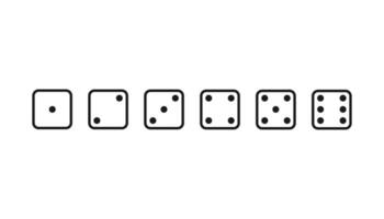 Playing dice from 1 to 6. Game die in flat design. Gamble sign from one to six dots. Fortune symbol on transparent background. Square poker icon. Isolated set. Vector EPS 10.