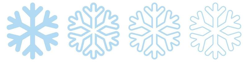 Bold and thin snowflake icons. Isolated Christmas snow flake silhouette. Transparent winter pictogram on white background. Flat outline geometric ice symbol. Vector illustration. EPS 10.