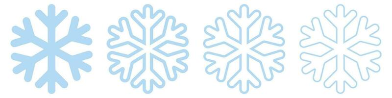 Bold and thin snowflake icons. Isolated Christmas snow flake silhouette. Transparent winter pictogram on white background. Flat outline geometric ice symbol. Vector illustration. EPS 10.