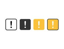 Exclamation marks set. Attention message in black and yellow colors. Square shape of alert and alarm sign. Information about important warn. Template on transparent background. Vector EPS 10.