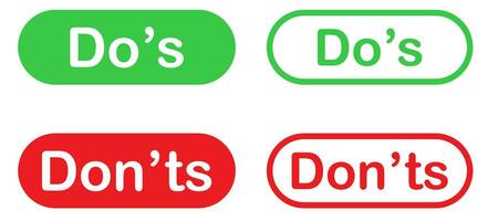 Do's and don'ts. Yes and no symbol. Correct and incorrect icon. Do and don't sign. True and false. Positive and negative. Accept and reject. Green and red vector. EPS 10. vector