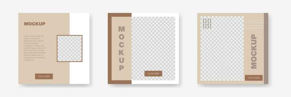 Square banner mockup. Social media frame template. Square editable poster. Social media concept banner. Web square layout in light brown color. Vector illustration. EPS 10.