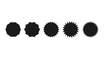 Set of starburst icons in black color. Isolated sunburst stickers. Price tags and labels. Star burst badge in simple design. Discount sale emblem. Promotion offer badge. Vector EPS 10.