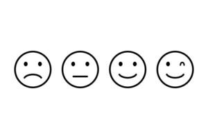 Face smile outline icon on transparent background. Isolated set of black emoticon sign. Happy and sad emotion. Round shape of mood satisfaction. Emoji button with wink eye. EPS 10. vector