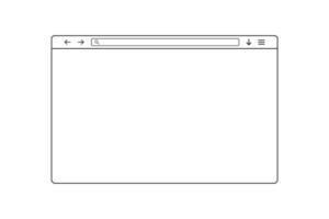 Web browser window. Simple outline web page. Browser template with search bar and loupe icon. Isolated website window on white background. Transparent web browser frame with address. EPS 10. vector