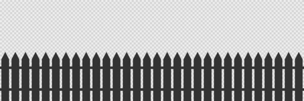 Wooden fence on transparent background. Isolated garden barrier in black color. Simple illustration of farm fence banner. Rustic wall. Vector EPS 10.