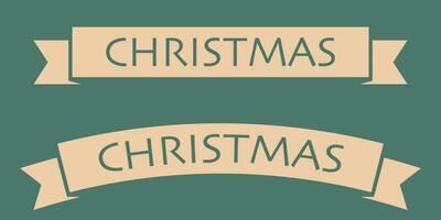 Christmas banner on green background. Isolated holiday stripe. Xmas ribbon collection in light brown color. Winter template illustration in simple style with editable text. Vector EPS 10.