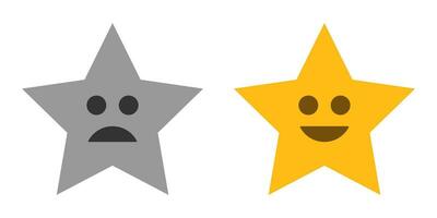 Happy and sad stars. Yellow and grey cartoon emoticon on white background. Funny and depressed star shape. Isolated smiley vector sign. Emoji face with mouth. Vector EPS 10.