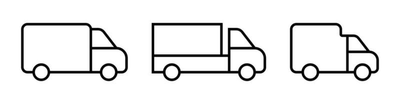 Delivery lorry. Shipping van icons set. Courier transport. Outline lorry icons set. Delivery symbol in line vector