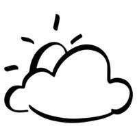 Outline rainy cloud. Doodle style. Hand drawn cloud with rain in sketch. Weather symbol vector