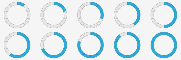 Progreso bar en círculo. redondo cargando indicador. bar encimera. estado símbolo. descargar y subir estado. Progreso en azul y blanco vector