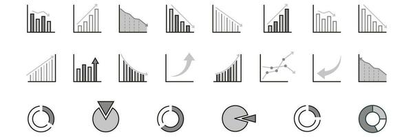 Graph and chart icons. Statistic diagram. Report infographic bar. Finance pictograms. Chart symbol in black. Diagram report. Business icons set. Vector EPS 10