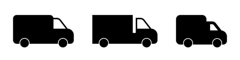 Delivery lorry. Shipping van icons set. Courier transport. Lorry icons set. Delivery symbol in glyph vector