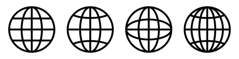 Globe icons set. World symbol. Planet earth in circle. Outline globe set. Sphere vector