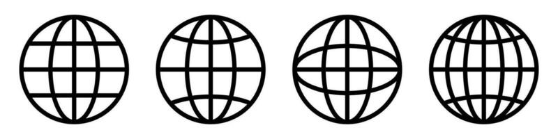 Globe icons set. World symbol. Planet earth in circle. Outline globe set. Sphere vector