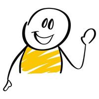 Happy character. Cartoon stickman in doodle. Happy cartoon character. Sketch style vector