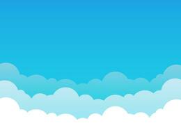 Blue clouds in sky wallpaper. Seamless pattern of cloudscape. Cumulus layer in bubble style with gradient. Colorful clouds on blue background. Light fluffy pattern. Vector EPS 10.