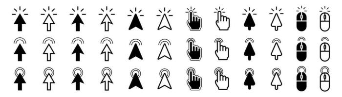 Cursor pointer set. Mouse cursor collection. Isolated arrow pointer. Click and tap symbol. Computer mouse pictogram. Stock vector EPS 10