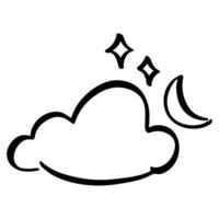 Cloud and stars. Doodle style. Hand drawn cloud with stars in sketch. Weather symbol vector