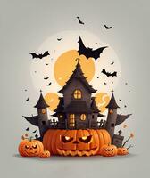 Cute 3D Halloween Background with pumpkin jack o lantern photo