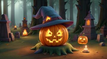 Cute 3D Halloween Background with pumpkin jack o lantern photo