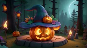 Cute 3D Halloween Background with pumpkin jack o lantern photo