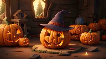 Cute 3D Halloween Background with pumpkin jack o lantern photo