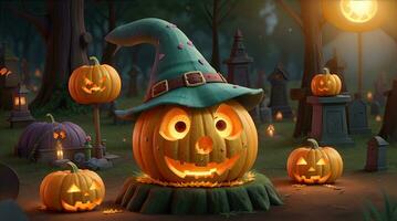 Cute 3D Halloween Background with pumpkin jack o lantern photo