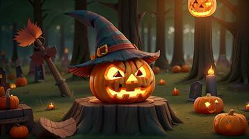 Cute 3D Halloween Background with pumpkin jack o lantern photo