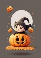 Cute 3D Halloween Background with pumpkin jack o lantern photo