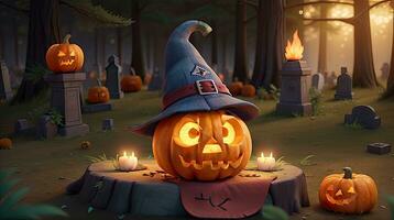 Cute 3D Halloween Background with pumpkin jack o lantern photo