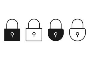 Padlock icon in black. Safety and privacy set.  Protection and security emblem. Isolated secure lock sign. Square and round padlock with keyhole. Guard icon. EPS 10. vector