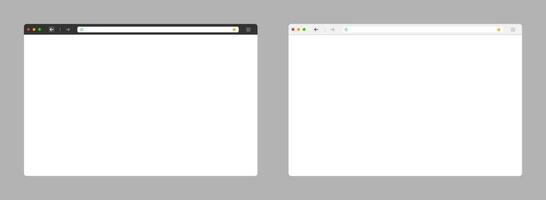 Web browser. Black and white template. Browser window with blank page. Computer screen. Webpage toolbar interface. Desktop search bar. Monitor ui. Internet page mockup. Vector EPS 10.