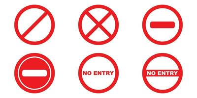 No entry sign collection. Isolated red round forbidden icons set. Caution symbol in circle. Stop warning icons. No way. Danger zone. Do not enter symbol on white background. Vector EPS 10.