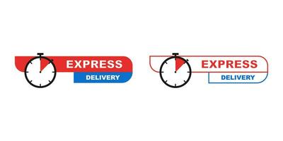 Express delivery icon with stopwatch sign. Isolated shipping icon with round watch. Logistic shipping symbol. Clock icon with editable express delivery text. Vector EPS 10.