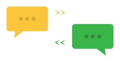 Conversation bubble. Chat dialog in yellow and green. Text message icon in flat on white background. Isolated chat bubble symbol with arrows. Discussion baloons. Speech template. EPS 10. vector