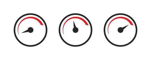 Speed level indicator. Low and high scale. Barometer level in black and red. Minimum and maximum level. Rating diagram in circle.  Download and upload speed. Vector EPS 10.